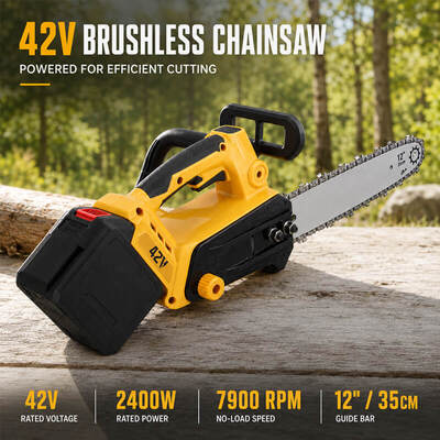 42V Brushless 12-Inch Cordless Chainsaw (2400W, 18m/s), High-Power Handheld Electric Top-Handle Chain Saw Compatible with Makita Battery