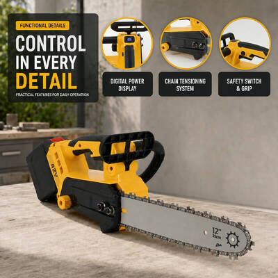 42V Brushless 12-Inch Cordless Chainsaw (2400W, 18m/s), High-Power Handheld Electric Top-Handle Chain Saw Compatible with Makita Battery